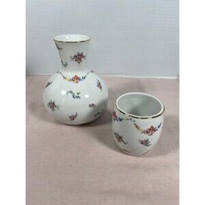 Nantucket Porcelain Bedside Water Carafe with  Matching Cup floral design